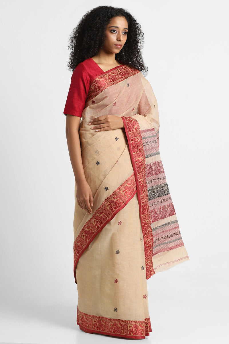 Beige Wildflower Meadow Jamdani Saree