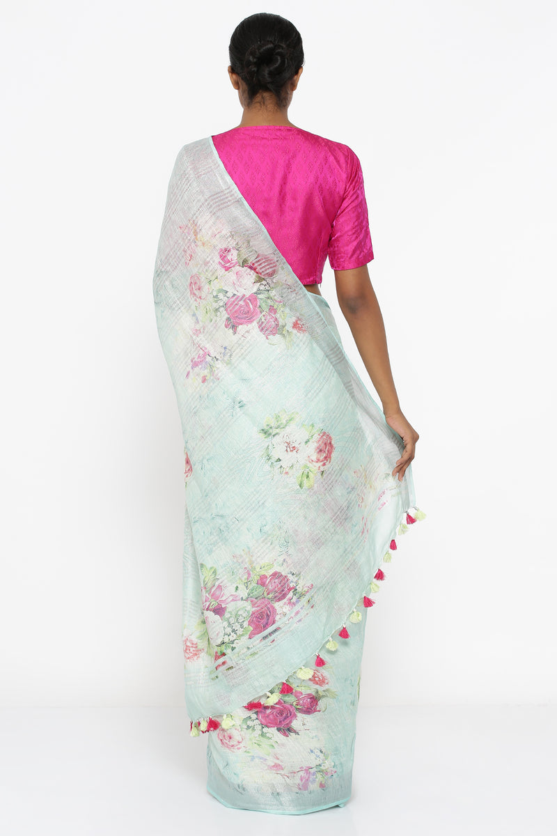 Blue Linen Saree