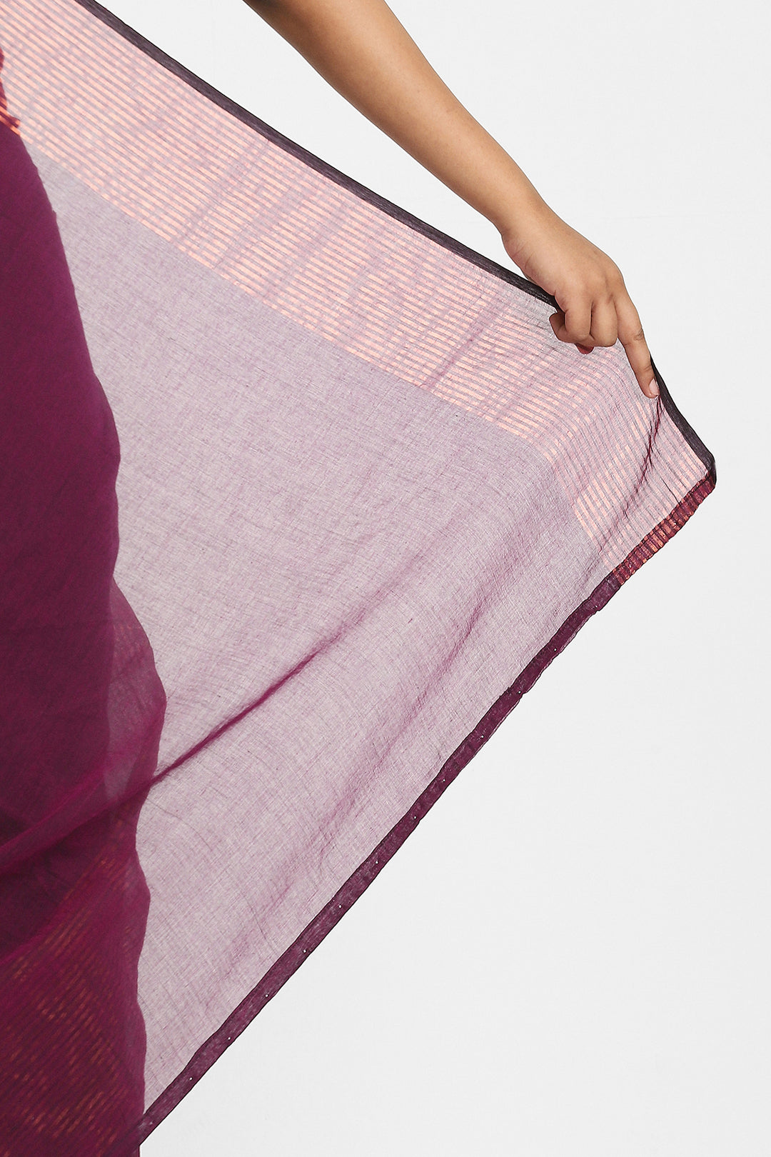 Plum Cotton Saree with Striped Border – Via East