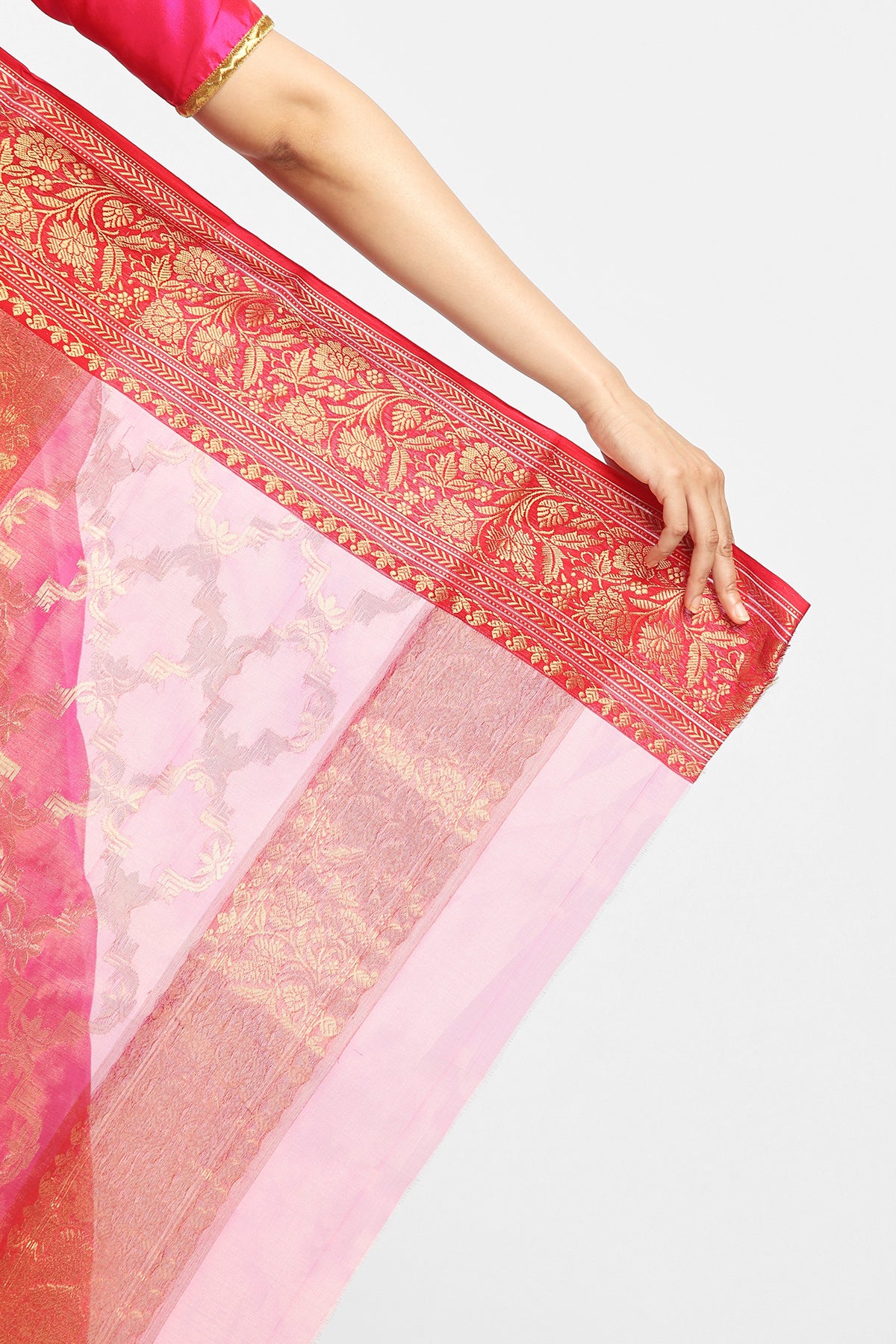 Red Pink Color Pink and Red Silk Tissue Chanderi Saree – Via East