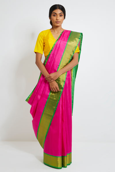 Via East pink genuine handwoven kanjeevaram silk saree with pure zari border