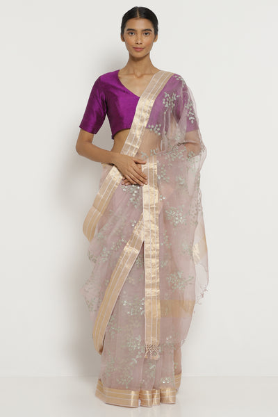 Via East lilac handloom pure silk organza saree with all over floral embellishments       