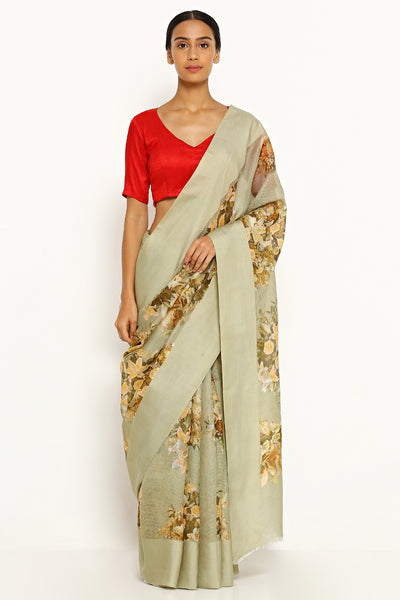 Via East sage green pure kota silk saree with all over floral print
