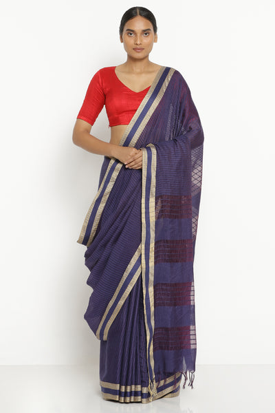 Via East violet handloom pure cotton kota saree with all over checked pattern