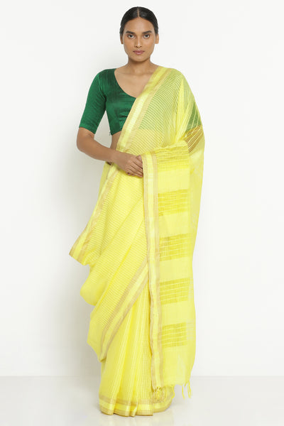 Via East yellow handloom pure cotton kota saree with all over checked pattern
