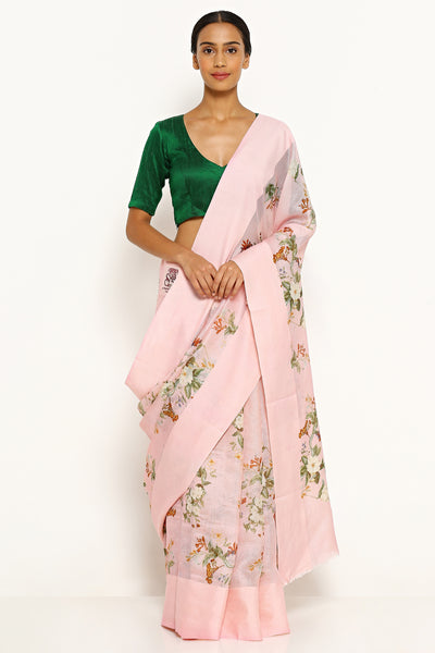 Via East pink pure kota silk saree with all over floral print