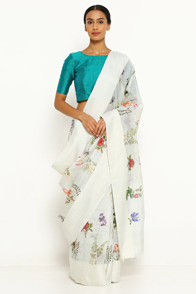 Via East pale blue pure kota silk saree with all over floral print
