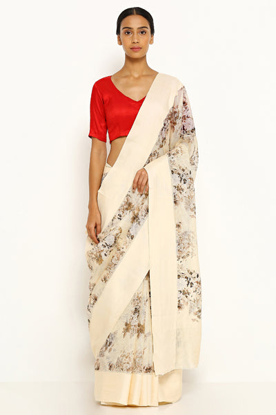 Via East beige pure kota silk saree with all over floral print
