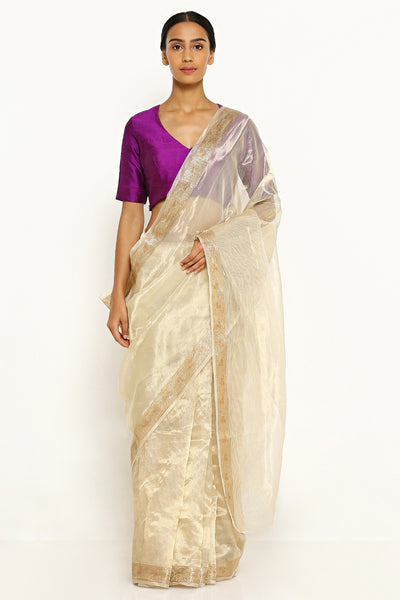 Via East gold pure tissue kota saree with intricate floral border