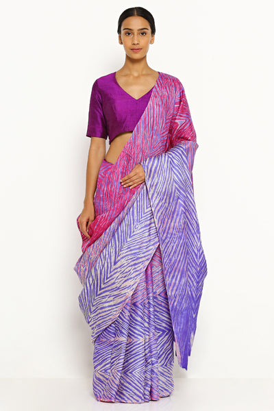 Via East purple pink pure tussar silk saree with all over traditional hand dyed shibori print