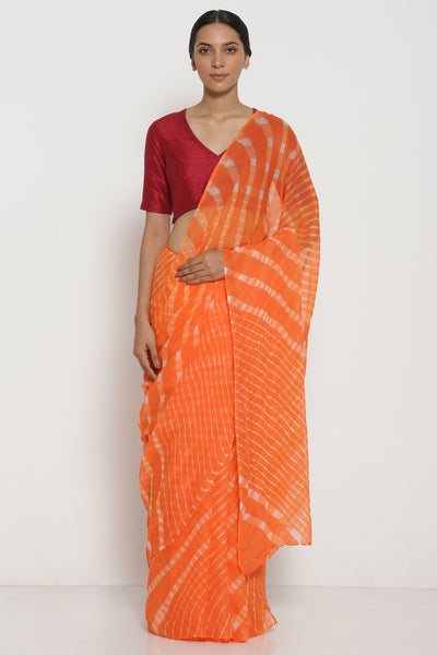 Via East sunset orange pure chiffon saree with traditional leheriya pattern         