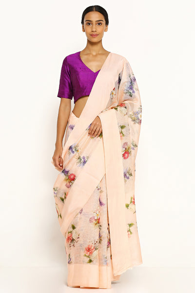 Via East peach pure kota silk saree with all over floral print