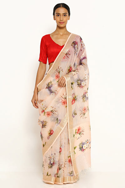 Via East caramel pure kota silk saree with all over floral print