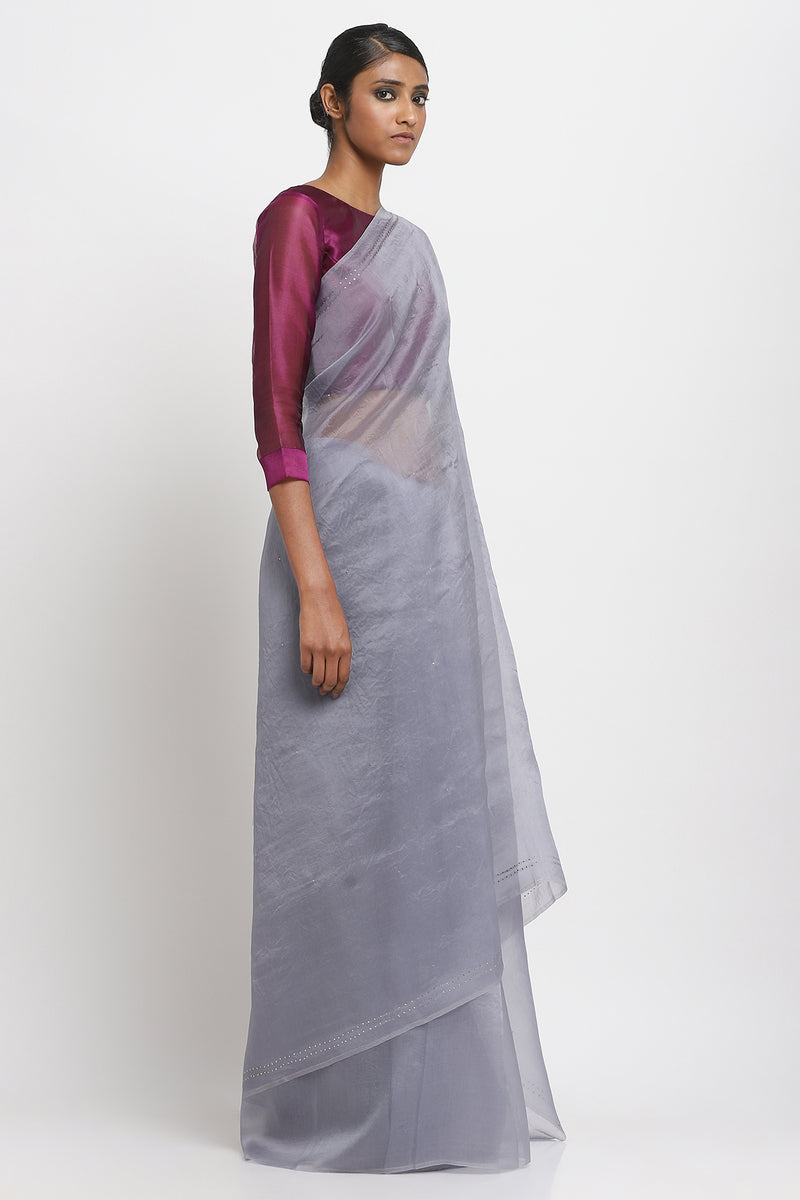 Grey Organza Mukaish Ratna Saree – Via East