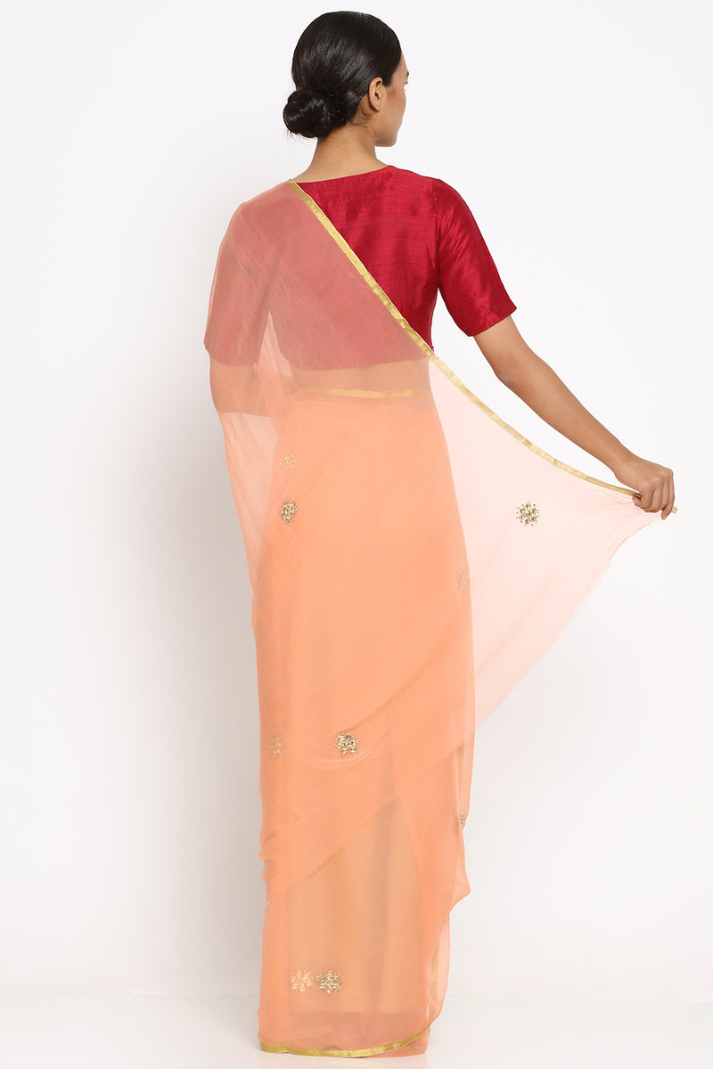 Peach Chiffon Danka-Work Saree – Via East
