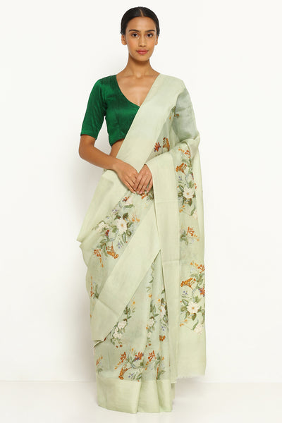 Via East mint green pure kota silk saree with all over floral print